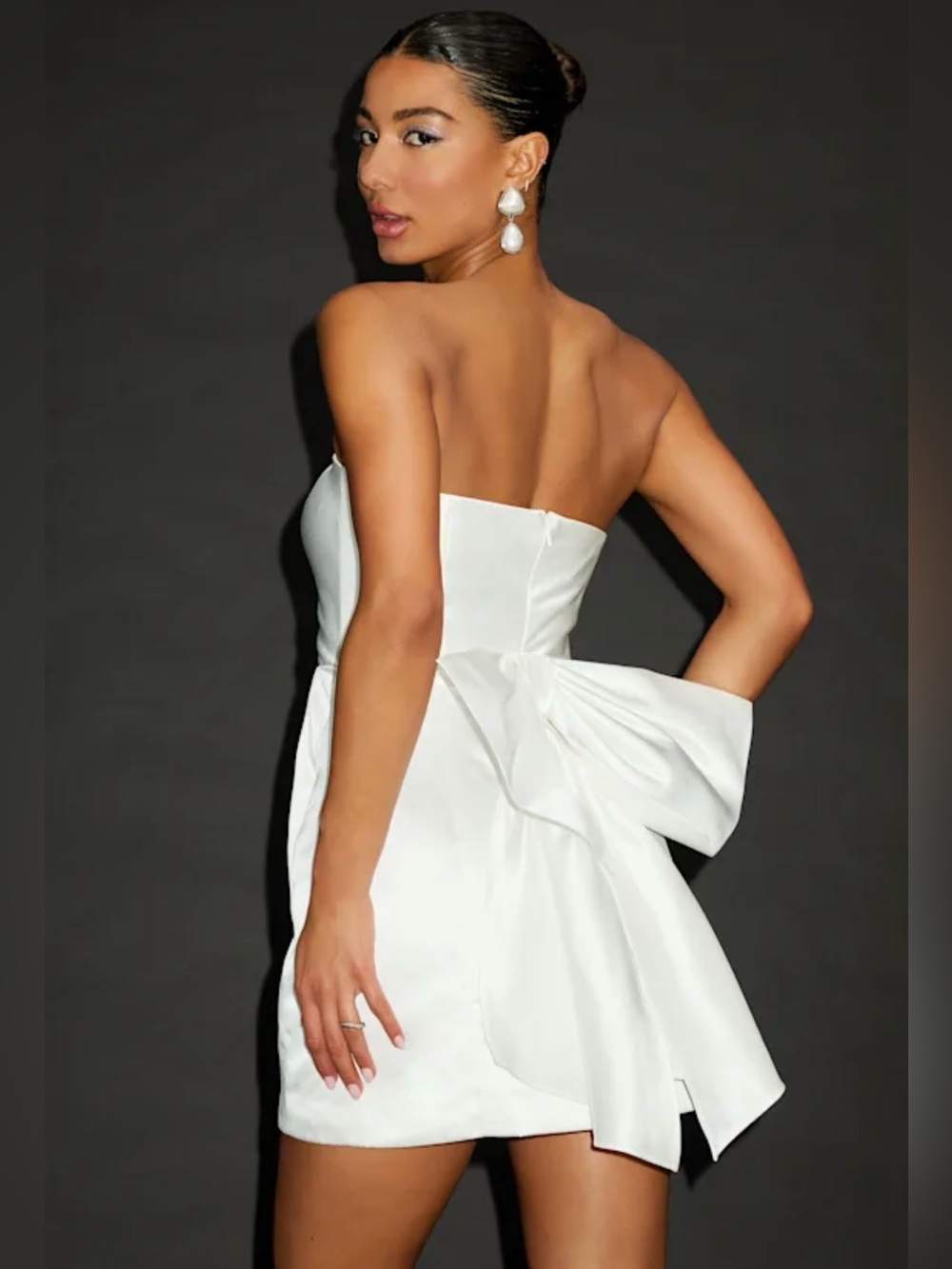 Lulu's White Strapless Mini Dress with Bow Detail